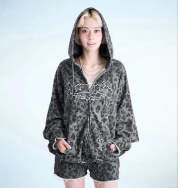 세다클 레오파드 무늬 풀 집업 후드티