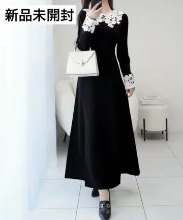 [ mily bilet ] 레이스 카라 니트 원피스 블랙