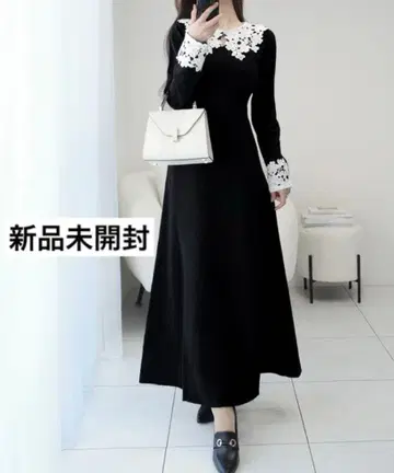 [ mily bilet ] 레이스 카라 니트 원피스 블랙