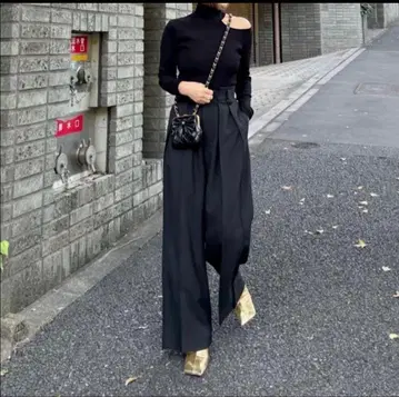 cygne 시뉴 하이웨스트 턱 와이드 팬츠 블랙 Lara1