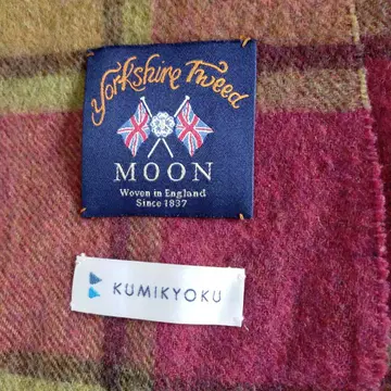 새상품급 쿠미쿄쿠 문 대형 머플러 요크셔 트위드 울 체크 빨간색 그린