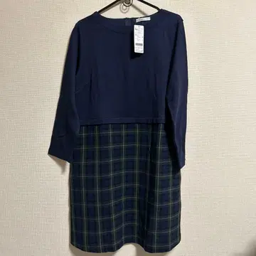 UNITED ARROWS 네이비 체크 무늬 원피스 LL