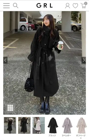 그레일 리본 벨트 포함 페이크 울 트렌치코트 k9049x GRL 블랙 S