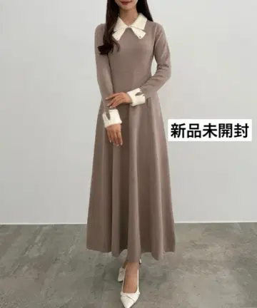 CENEA 바이컬러 리본 니트 원피스