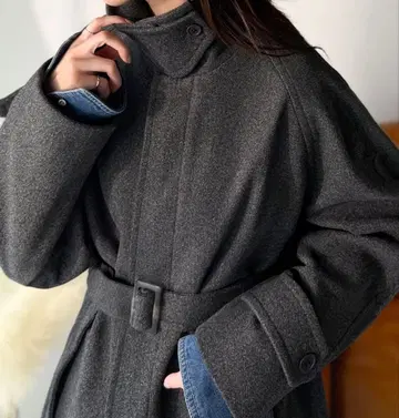 다크 그레이 롱 코트 울 혼방