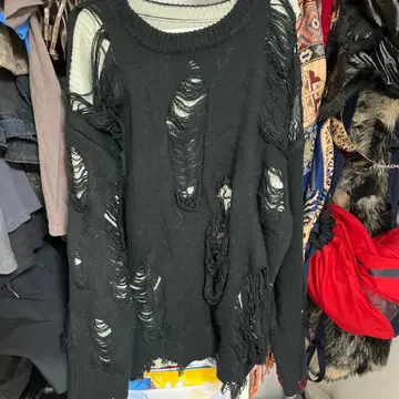 TIDE CARD LOG XL 블랙 데미지 스웨터 y2k 그런지