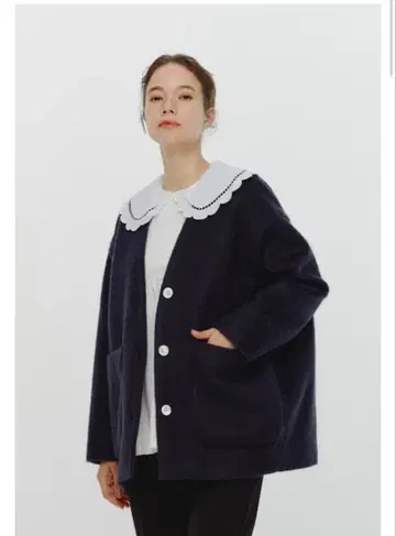 yori 울 모헤어 샤기 자켓 네이비