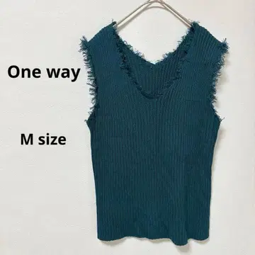 oneway 슬리브리스 니트 M 그린 프린지 V넥