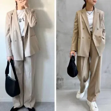 [ 새상품급 ] UNIQLO 더블 자켓 턱 와이드 팬츠 셋업