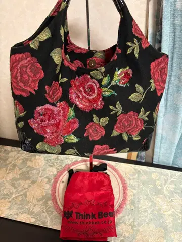 Think Bee! 디럭스 핑키 로즈 수납 가방 포함 블랙, 빨간색 장미