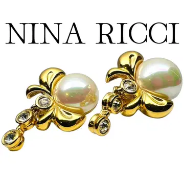 [ 컨디션 최상 ] NINA RICCI 귀찌 모조 진주 리본 큐빅