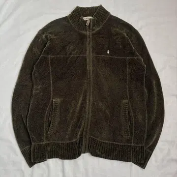 Hush Puppies 하이넥 니트 블루종 집업 강아지 자수 리브