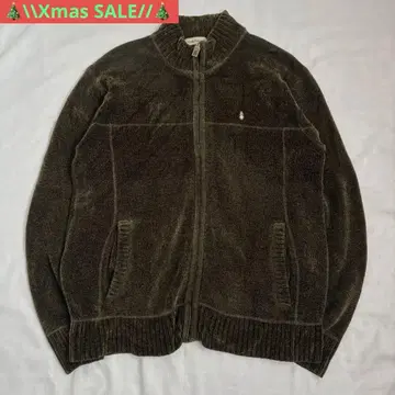 Hush Puppies 하이넥 니트 블루종 집업 강아지 자수 리브