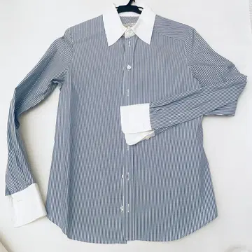 GRACE CONTINENTAL 블루 화이트 스트라이프 긴팔 셔츠