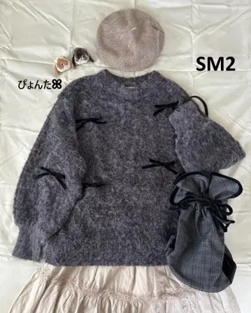 미사용 새상품 벨로아 리본 니트*차콜 그레이