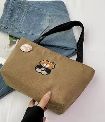 곰 자수 브라운 토트백