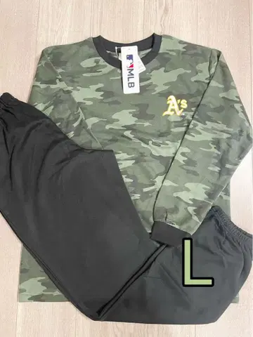 MLB 애슬레틱스 긴팔 파자마 룸웨어 종이상자 니트 카모플라쥬 L