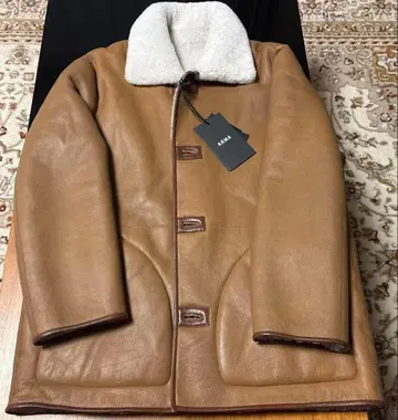 미사용 알마 리버서블 무스탕 램 가죽 블루종 브라운 48