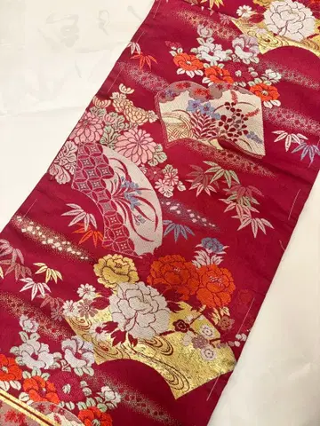 미사용 앤티크 빈티지 나고야 오비 적자색 M2512092