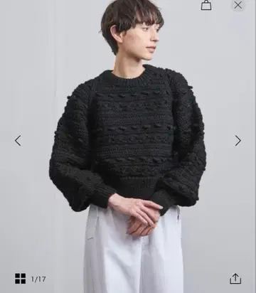 pheeta 피타 팝콘 니트 케이블 블랙 숏 기장 크롭