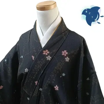 C27 치도리야 기모노 코몬 워셔블 기모노 화학 섬유 꽃 블랙
