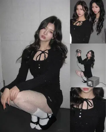 ANDWANG 키라키라 미니 드레스 & 가디건