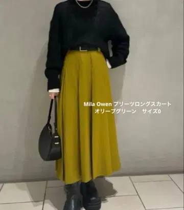 Mila Owen 플리츠 롱 스커트 올리브 그린