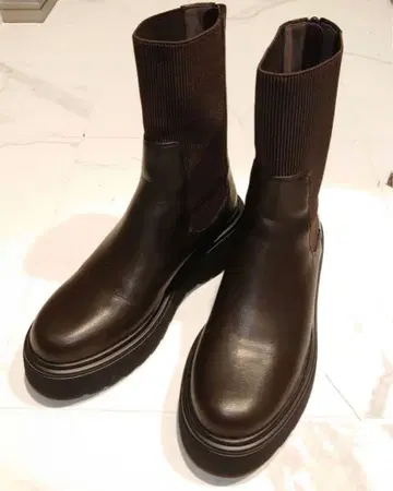 브라운 사이드 고어 부츠 통굽