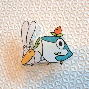 꽃 펭귄 토끼와 새 캐릭터 아크릴 핀 배지 DEKOMI
