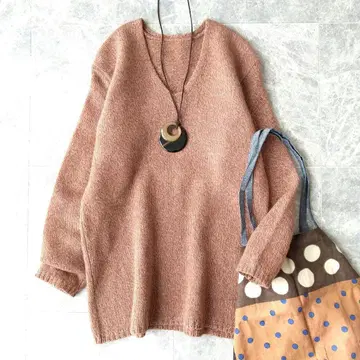 557 요건 레일 캐시미어 혼방 V넥 니트 스웨터 핑크 브라운