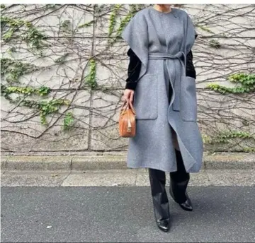 시뉴 그레이 롱베스트 코트 울 혼방