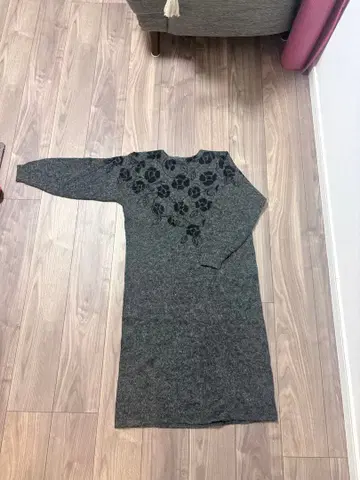 그레이 울 아크릴 무릎 기장 원피스 M