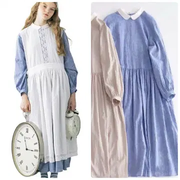 사만사 모스모스 면린넨 클레릭 원피스 블루 앨리스 롱 원피스