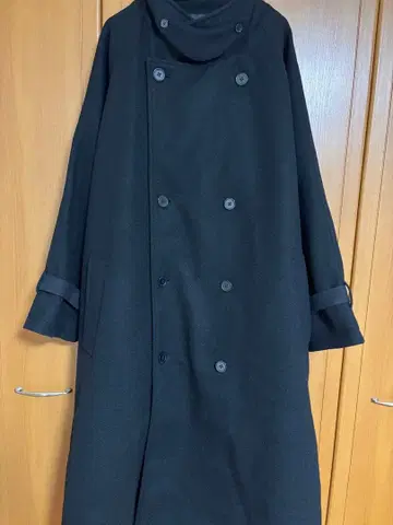 SOCIE 더블 브레스트 롱 코트 블랙