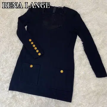 RENA LANGE 니트 원피스 골드 버튼 블랙 긴팔