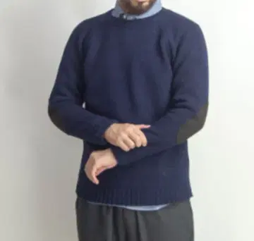 soglia 엘르 엘보 패치 울 니트 풀오버 네이비