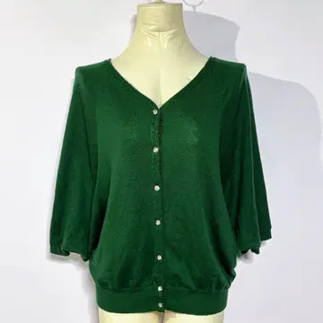 프로포션 V넥 가디건 [ M 상당 ] 그린 계열 라메 울 혼방