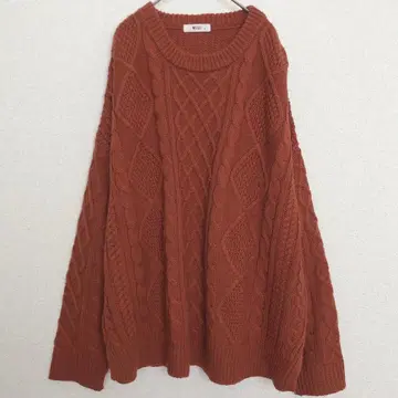 위고|사이드 슬릿 아란 빅 스웨터 [ M ] 크루넥 벽돌색