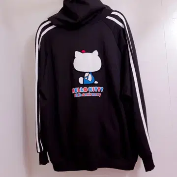 새상품급 헬로키티 50주년 라인 후드티 사가 자수 블랙 3L