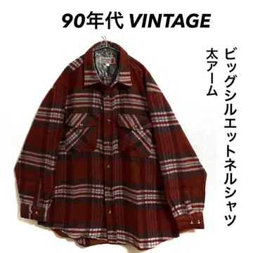 90년대 VINTAGE 빅 실루엣 플란넬 셔츠 블록 체크 와이드 소매