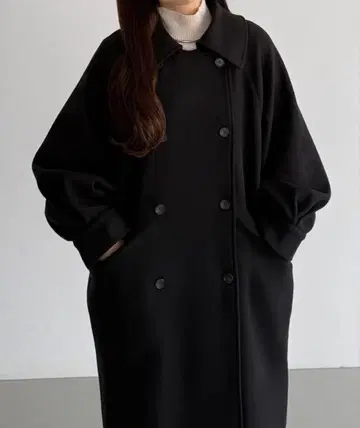 블랙 더블 버튼 롱 코트