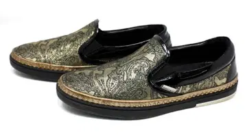 새상품급 지미추 페이즐리 자수 자카드 스터드 천연 가죽 슬립온