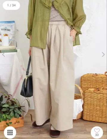 새상품 사만사 모스모스 드로 코드 디자인 와이드 팬츠 베이지