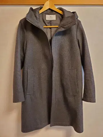 EDIFICE 후드 부착 그레이 울 코트