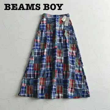 새상품 빔즈 보이 패치워크 마드라스 체크 롱 플레어 스커트