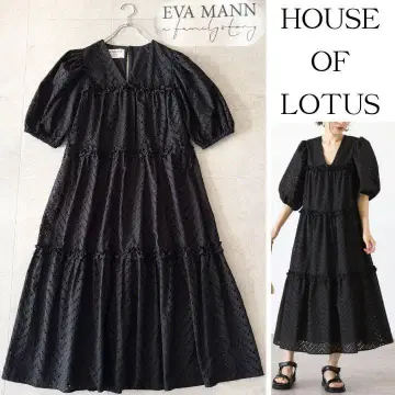 미사용급 하우스 오브 로터스 에바만 티어드 레이스 원피스 34 블랙