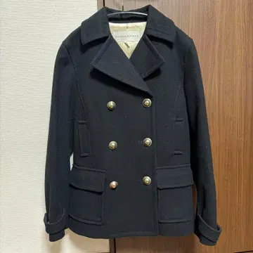 휴먼 우먼 울 더블 브레스트 피 코트 블랙