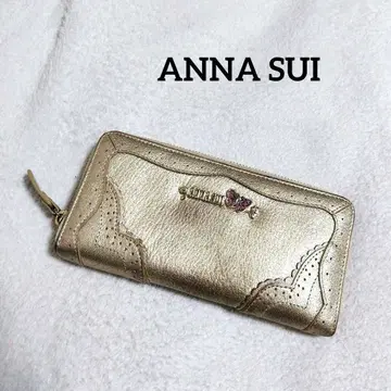 안나수이 장지갑 라운드 지퍼 메탈릭 골드 버터플라이 부품 y2k