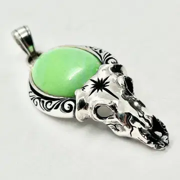 서드 펜던트 탑 버팔로 스컬 그린 터콰이즈 실버 925
