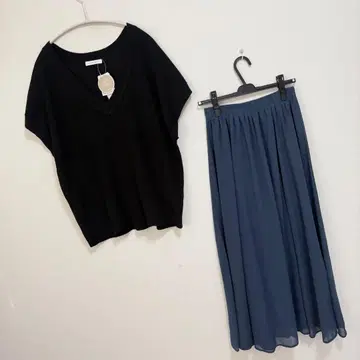 글로벌 워크 릴렉스 V넥 니트 풀오버 * 스커트 SET